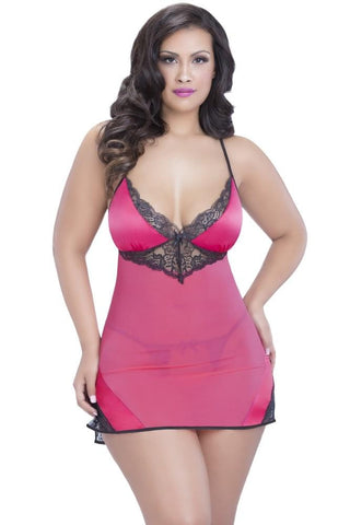 Satin Shelf Cup Babydoll & G-String Set in 1X