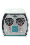 Crystal Heart Nipple Covers with Beads & Pearls in Black