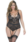 Eyelash Lace Teddy with Detacheable Garters in 2X