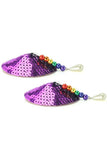 Round Sequin Nipple Covers with Rainbow Beads in Magenta