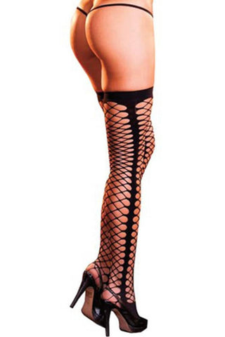 Diamond Net Thigh Highs with Solid Side Stripe in OS
