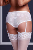 White Rose Crotchless Boyshort with Garters in XL