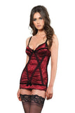 Red Mini Dress with Black Lace Trim in M