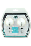 Round White Satin Nipple Covers with Black & Silver Beads
