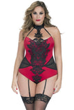 Molded Cup Teddy with Lace Applique & Garters in 2X