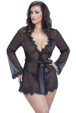 Eyelash Lace Robe & G-String Set in 1X/2X