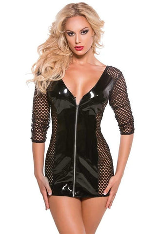 Vinyl & Fishnet Dress in OS