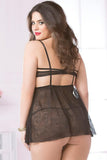 Black Floral Lace Halter Babydoll Set in OSXL