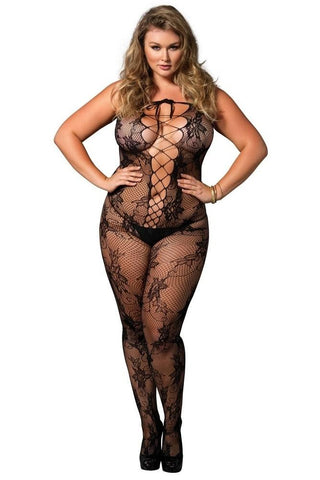 Seamless Floral Lace Bodystocking in OSXL