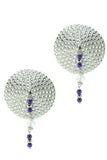 Round Crystal Nipple Covers with Anodized Beads in Silver
