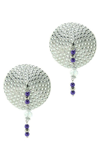 Round Crystal Nipple Covers with Anodized Beads in Silver