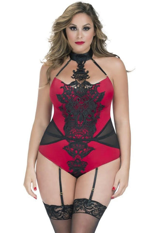 Molded Cup Teddy with Lace Applique & Garters in 4X