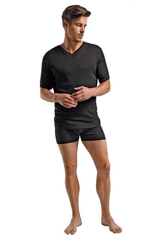 Soft Black Rib Knit T-Shirt in M