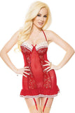 Red Chemise with Ivory Lace Details in L