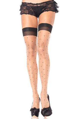 Sheer Polka Dot Thigh Highs with Cuban Heel in OS
