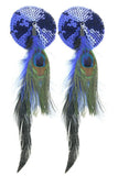 Round Sequin Nipple Covers wtih Peacock Feathers in Blue