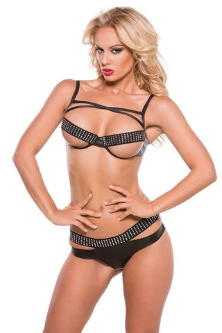 Faux Leather Bra & Panty Set in OS