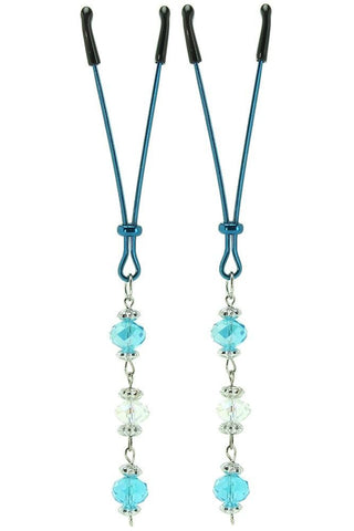 Blue Tweezer Clamps with Light Blue Beaded Tassels