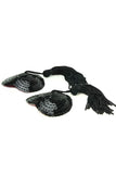 Sequined Heart Pasties With Tassels Black in OS