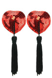 Sequined Heart Pasties With Tassels Red & Black in OS