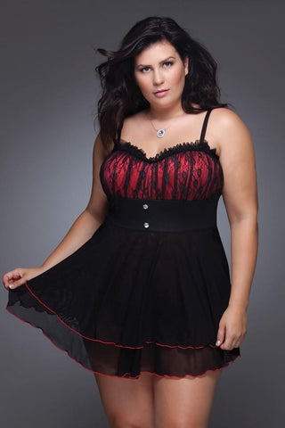 Red With Desire Babydoll & G-String in 1X/2X