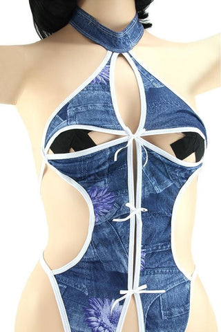 Erotique Denim Tie-Up Teddy in OS