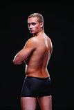 Black Wetlook Bareback Athletic Trunk in M/L