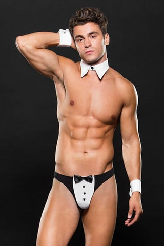 Tuxedo Thong, Cuffs & Collar Set in M/L
