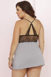 Heather Grey Jersey Knit Chemise and Thong Set in 3X/4X