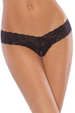 Crotchless Stretch Lace & Mesh Thong Black in OSXL