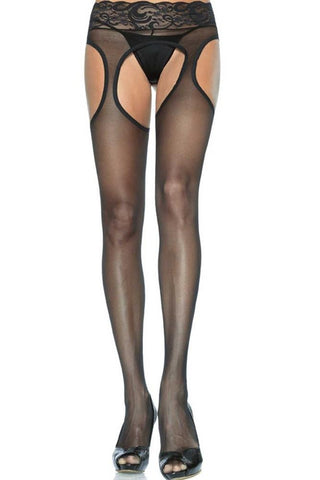 Sheer Suspender Hose with Lace Waist in OS