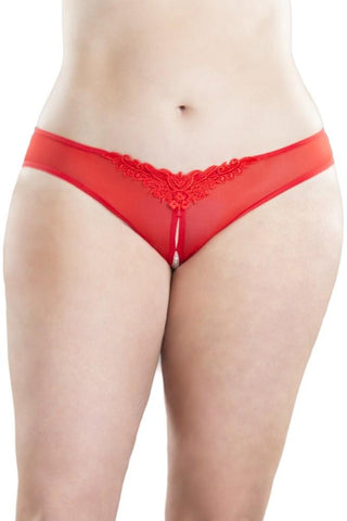 Red Crotchless Pearl Thong in 1X/2X