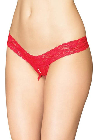 Red Scalloped Stretch Lace & Mesh Panty in OS