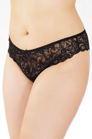 Classic Black Scalloped Lace and Mesh Thong in OSXL