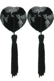 Sequined Heart Pasties With Tassels Black in OS