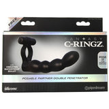 Posable Partner Double Penetrator Cock Ring in Black